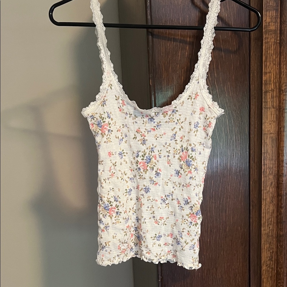 Billabong Floral Ribbed Camisole in Cream